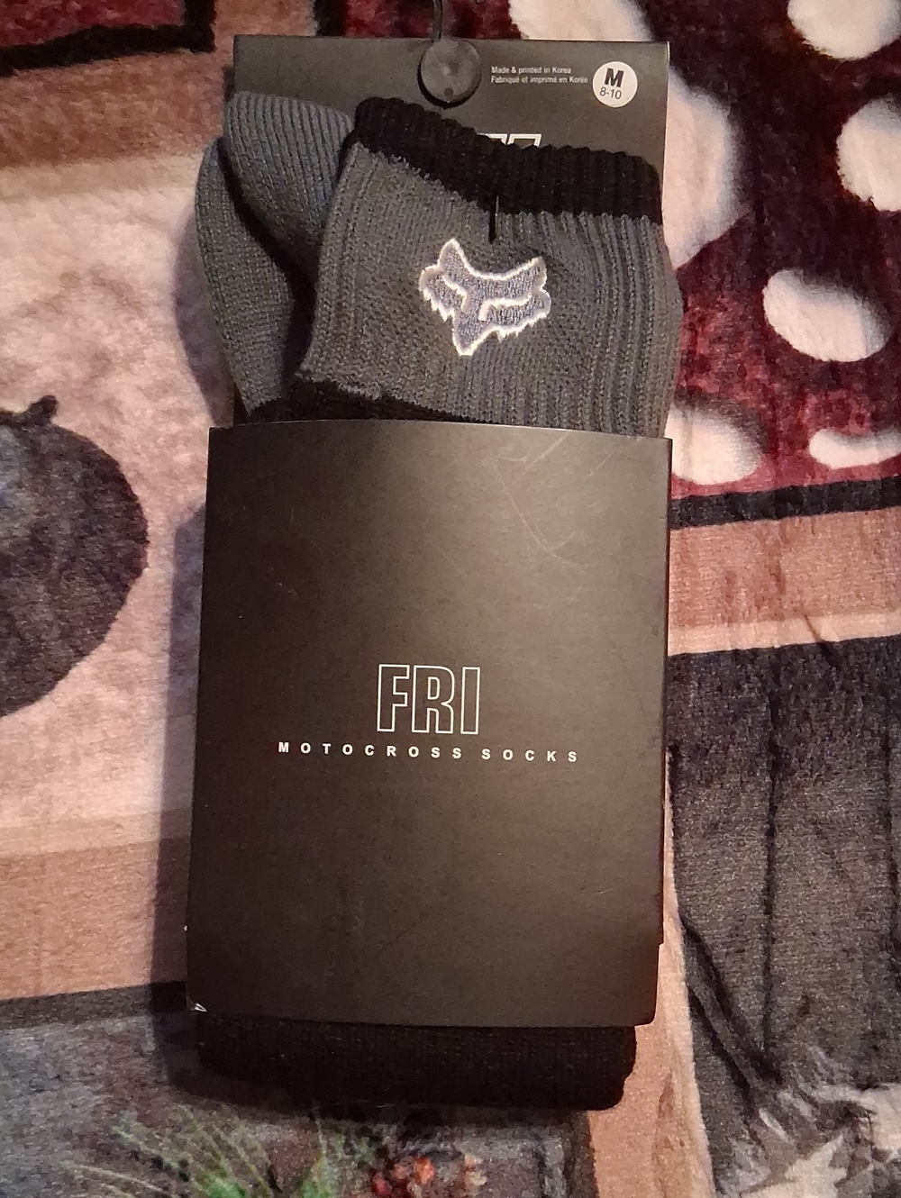 Fox Gray and Black Motocross Socks with White Fox Head Logo